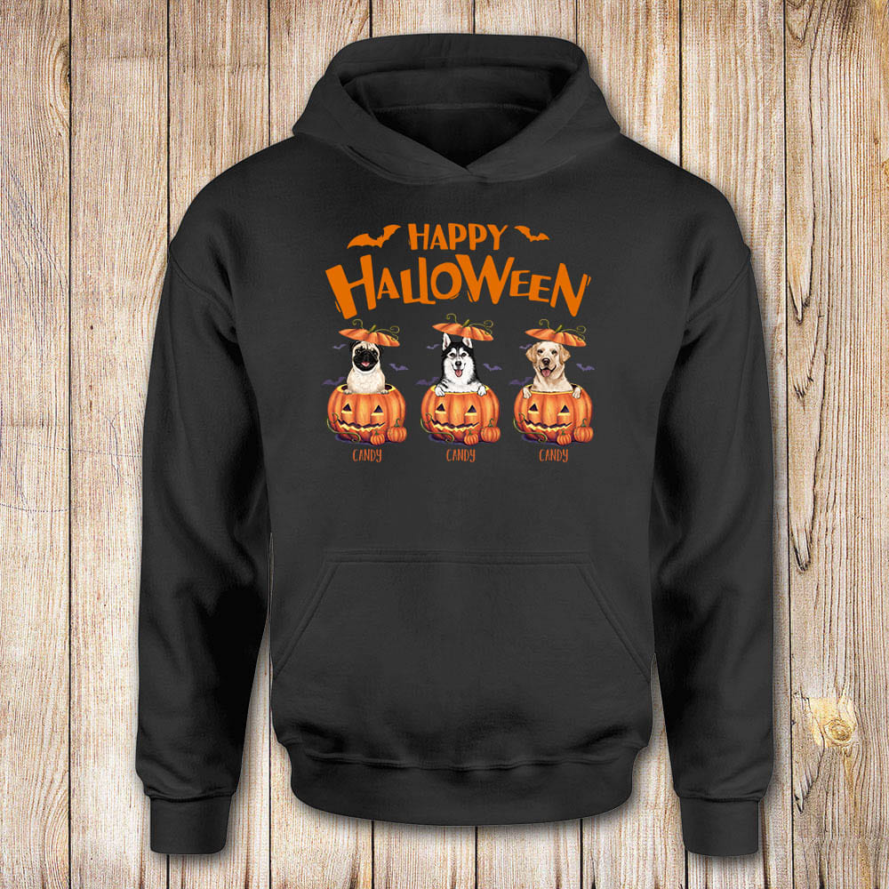 [FRONT SIDE] Personalized Halloween hoodie gifts for dog cat lovers - Dog Cat Pumpkin