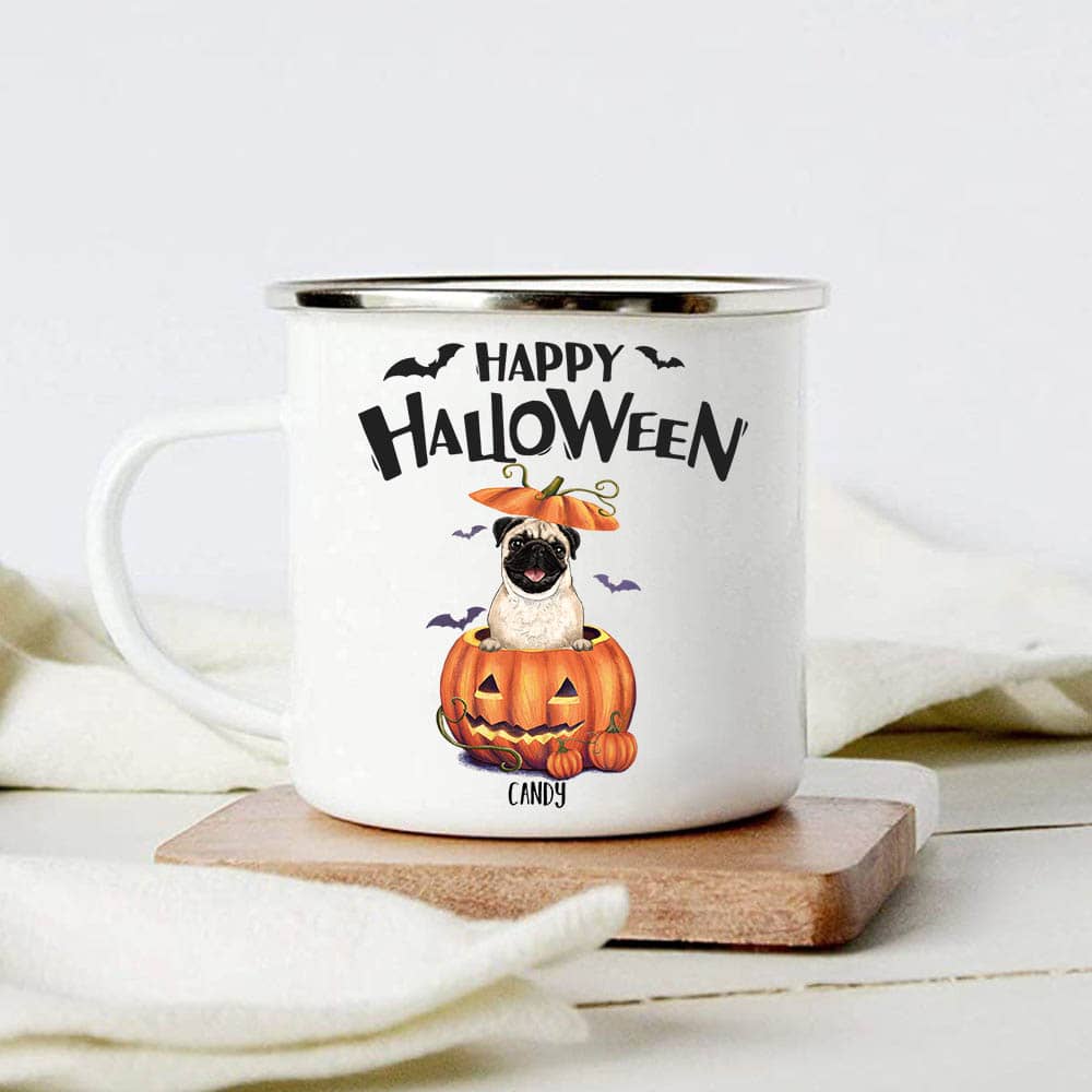 Personalized Halloween gifts for dog cat lovers campfire mug - Dog Cat Pumpkin