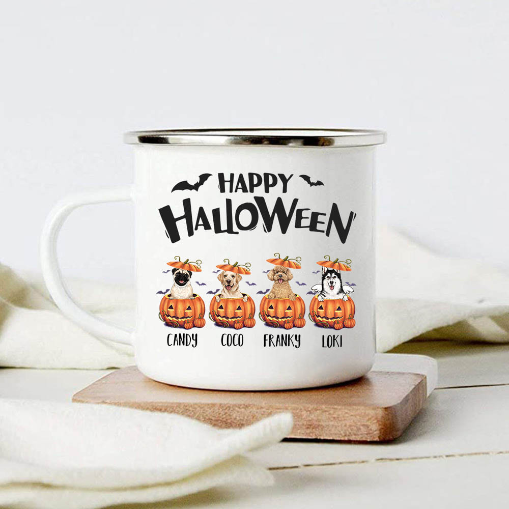 Personalized Halloween gifts for dog cat lovers campfire mug - Dog Cat Pumpkin