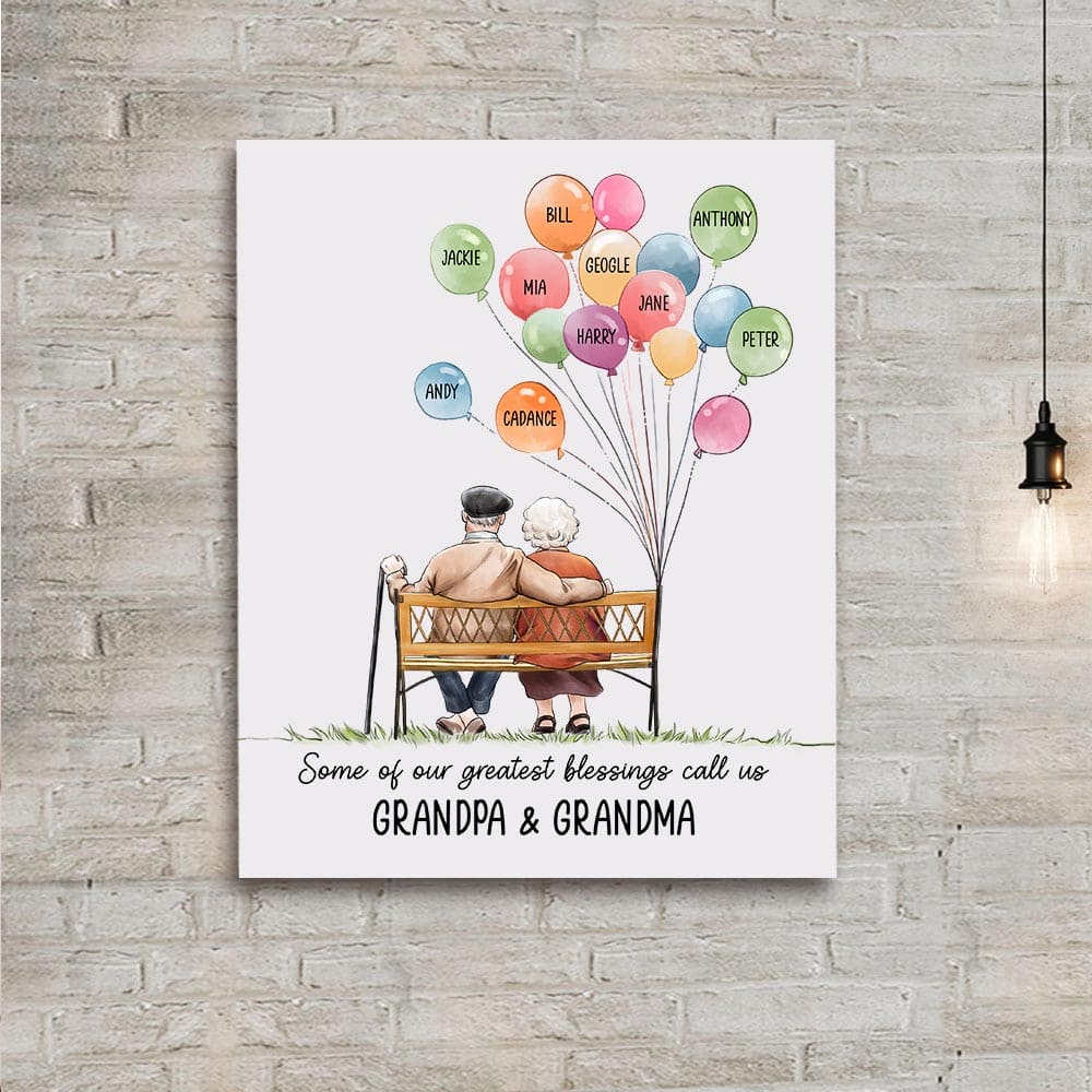 Personalized canvas print wall art gift for grandparents - Our greatest blessings call us Grandpa &amp; Grandma