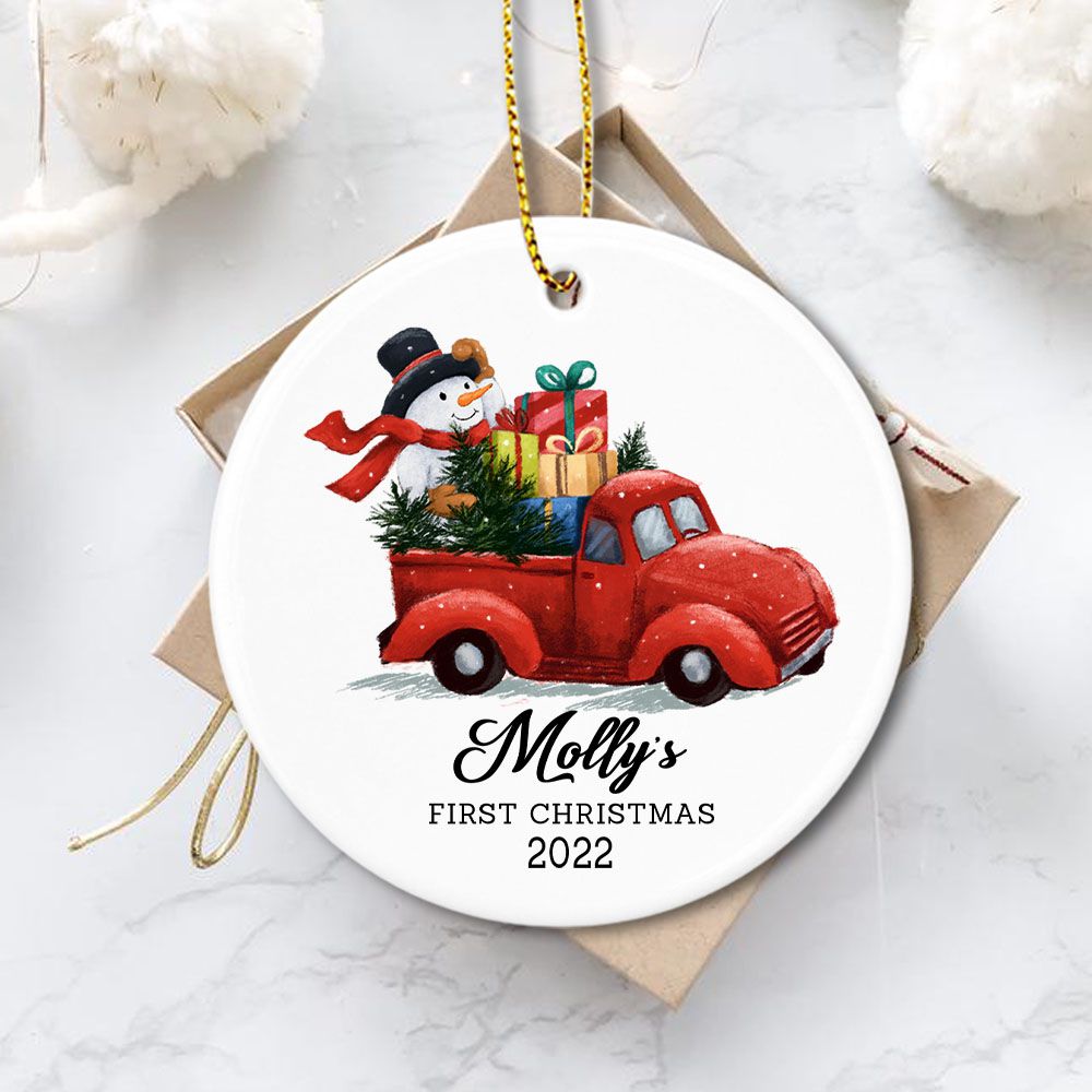 Personalized Baby First Christmas Ceramic Ornaments 2022 (PRINTED ON BOTH SIDES) - Santa&#39;s Truck