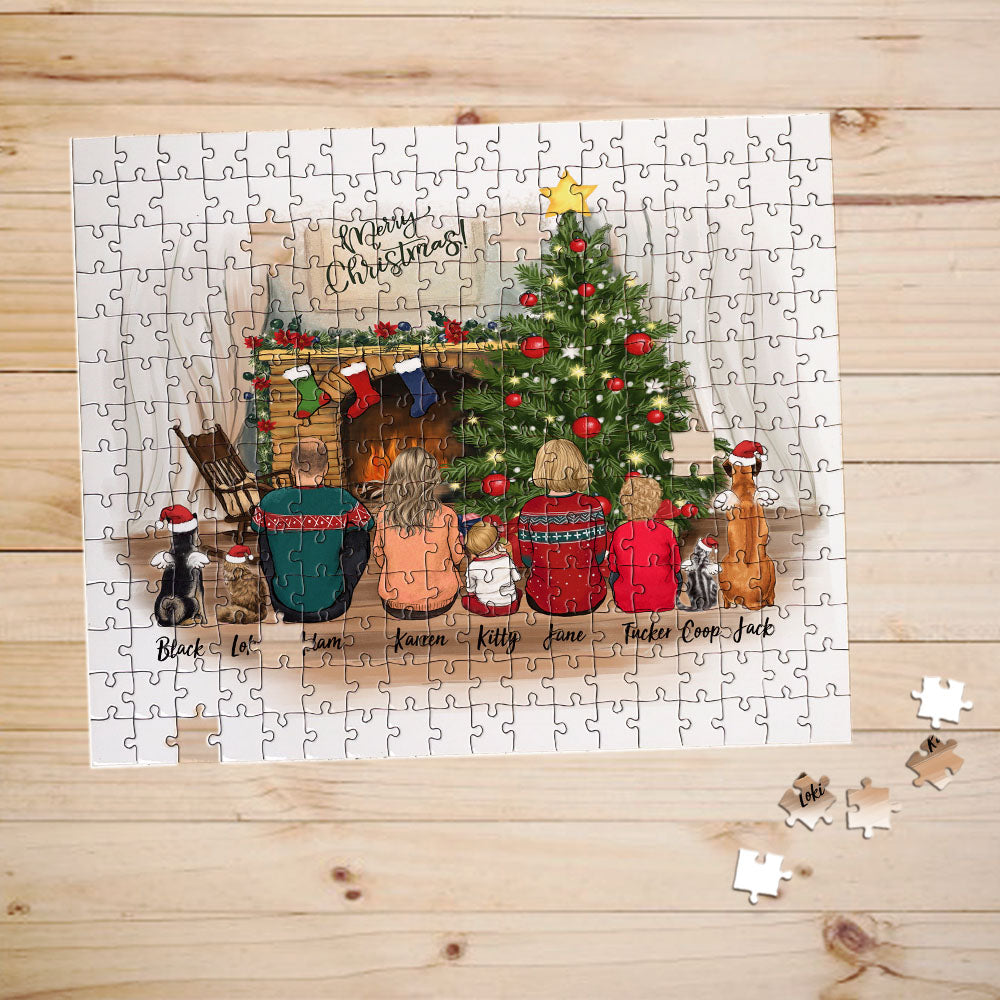 Custom Puzzle Gift For Family & Pets - Christmas