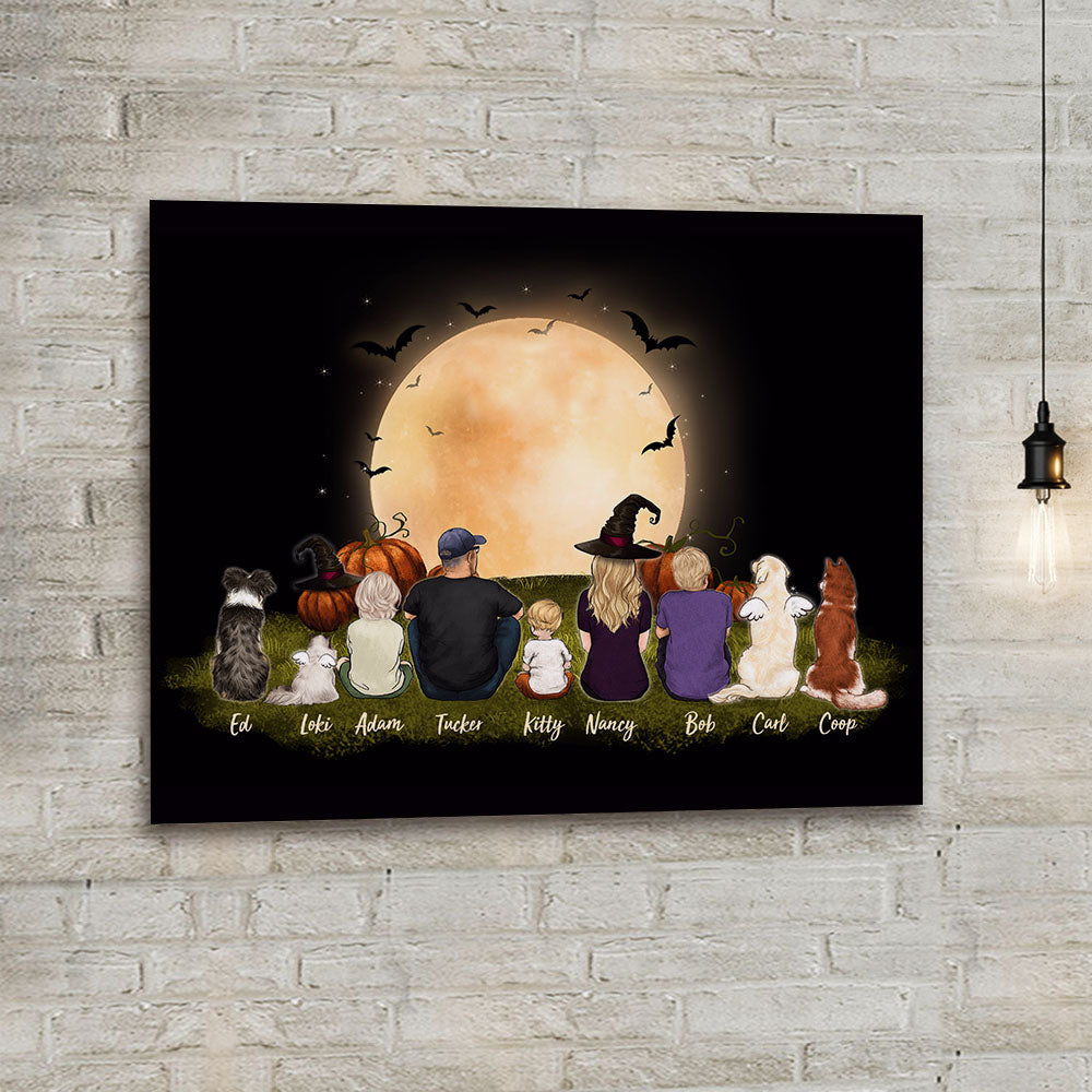 Personalized gifts with the whole family &amp; dog &amp; cat Canvas Print - UP TO 9 PEOPLE &amp; PETS - Halloween