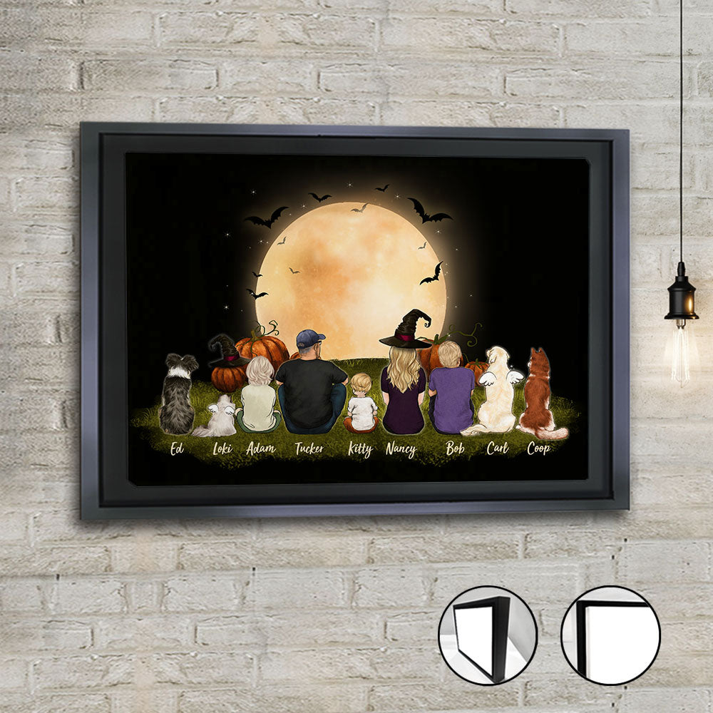 Personalized gifts with the whole family &amp; dogs &amp; cats Framed Canvas - UP TO 9 PEOPLE &amp; PETS - Halloween
