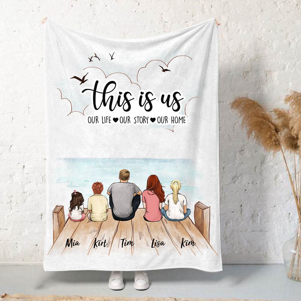 Custom Family Fleece Blanket - Custom Message - Wooden Dock