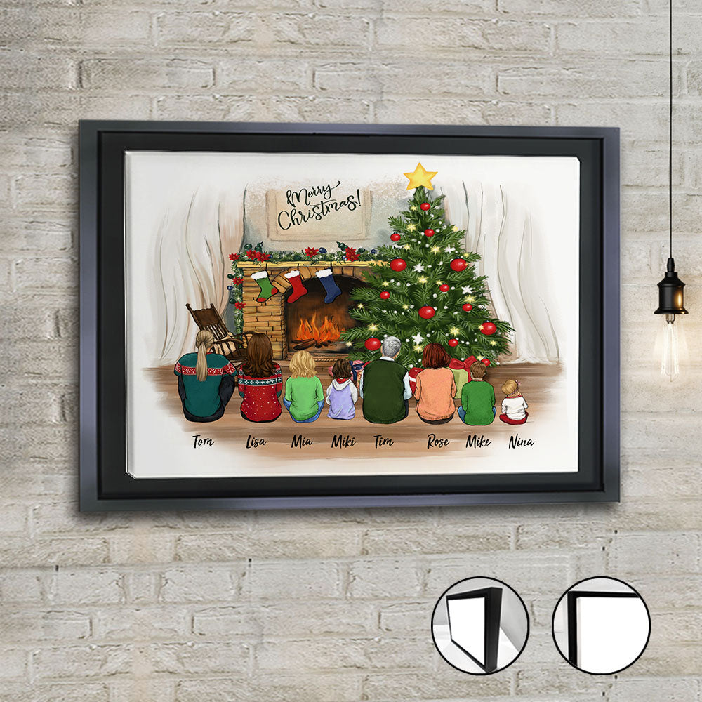 Personalized gifts with the whole family Framed Canvas - UP TO 8 PEOPLE - Christmas