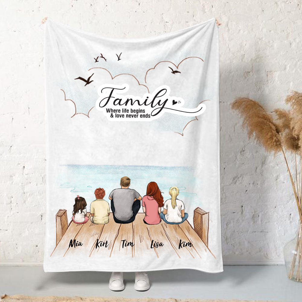 Custom Family Fleece Blanket - Custom Message - Wooden Dock