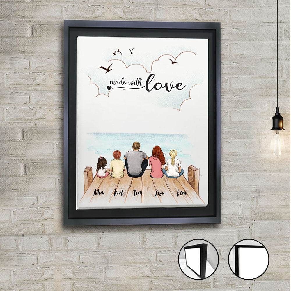 Custom Family Framed Canvas - Custom Message - Wooden Dock