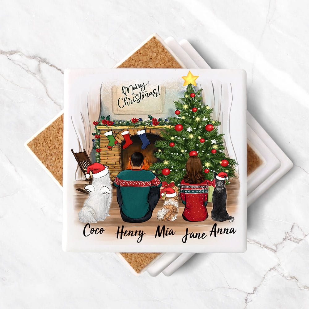 Personalized Christmas Stone Coasters for dog lovers