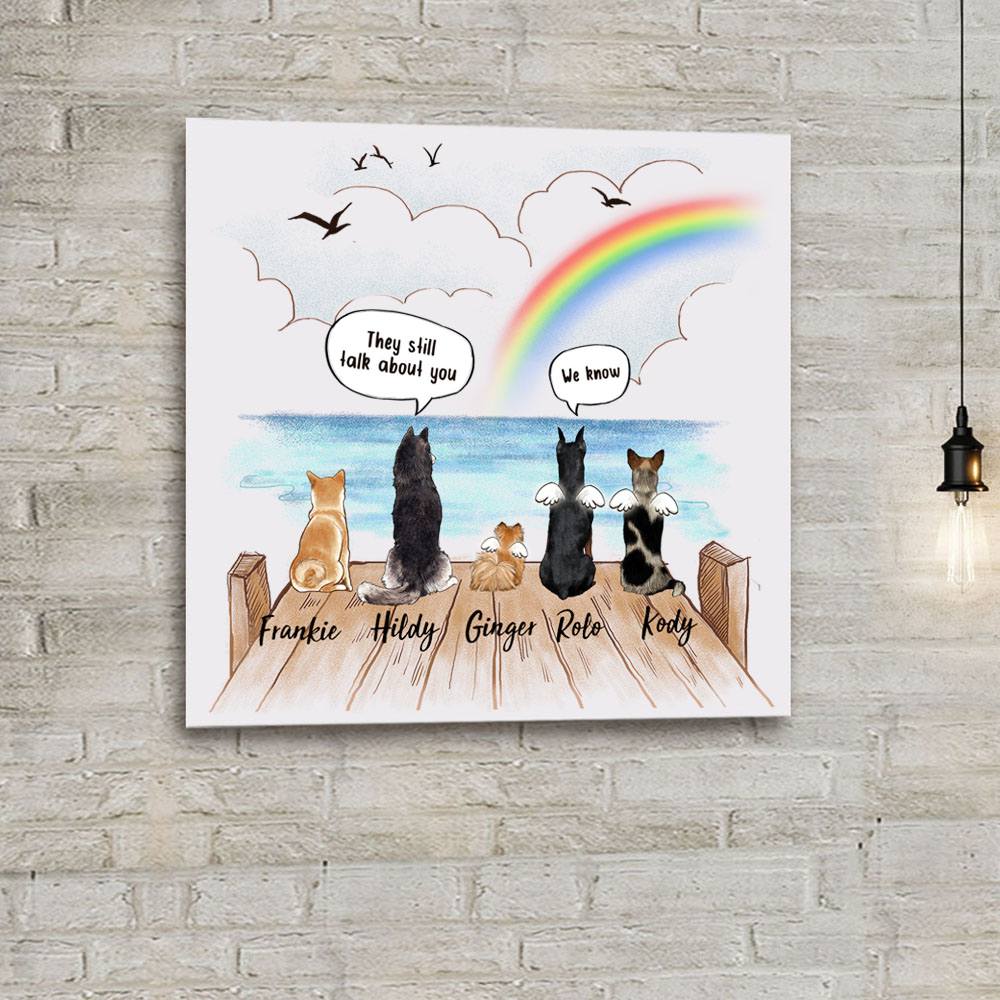 Personalized dog memorial gifts Rainbow bridge photo tile They still talk about you conversation - Wooden Dock