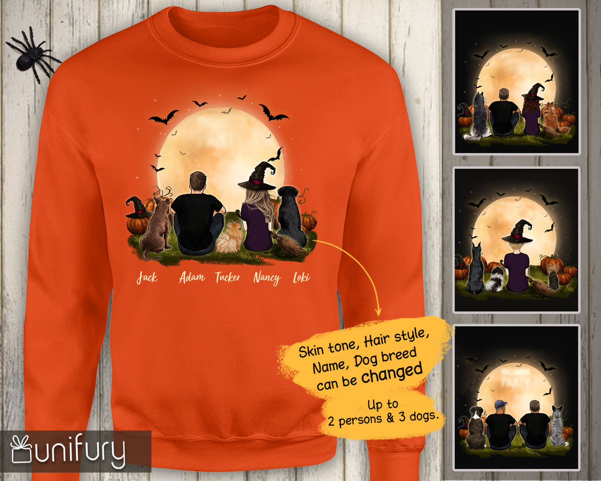 [ FRONT SIDE ] [ ORANGE PURPLE ] Personalized custom dog &amp; couple sweatshirt Halloween - 2398