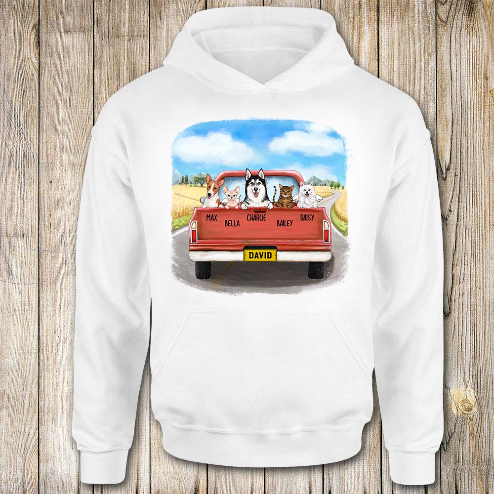 [FRONT SIDE] Personalized hoodie gifts for dog lovers - Pickup Truck