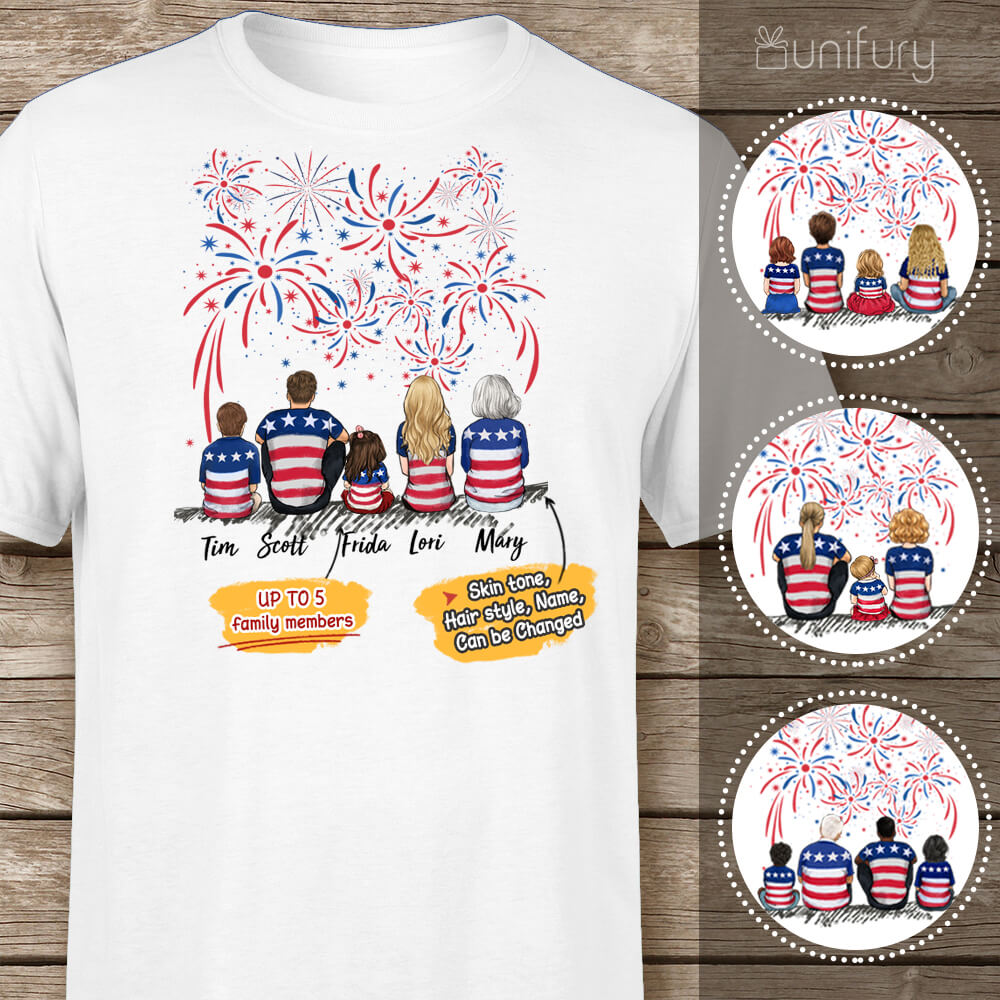 Personalized family members T-Shirt 4th Of July gift for the whole family - UP TO 5 PEOPLE - 2426