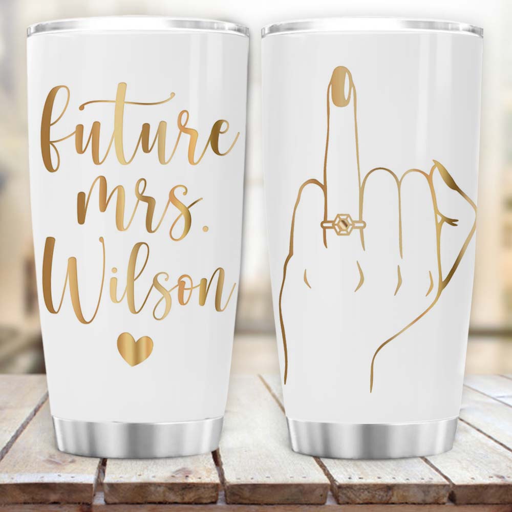 Mr. and Mrs. Travel Mug Tumbler W/ Handle Gift Set Personalized