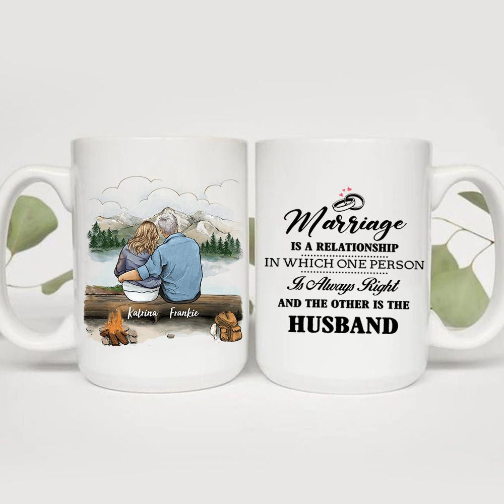 Personalized Coffee Mug Gifts For Him For Her - Couple-Hugging - Mountain Hiking